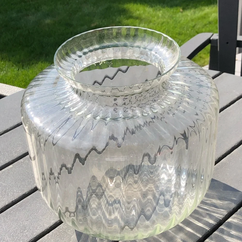Vintage mid century Clear Ribbed Glass Decorative Vase - Clear